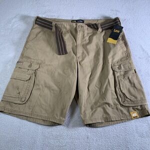 Lee Cargo Shorts Mens 40 Brown Bourbon Belted Utility Pockets 11" Inseam NEW